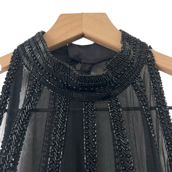 Laurence Kazar VTG Black Beaded Silk Evening Gown Dress Formal High Neck Size PS - Picture 3 of 16